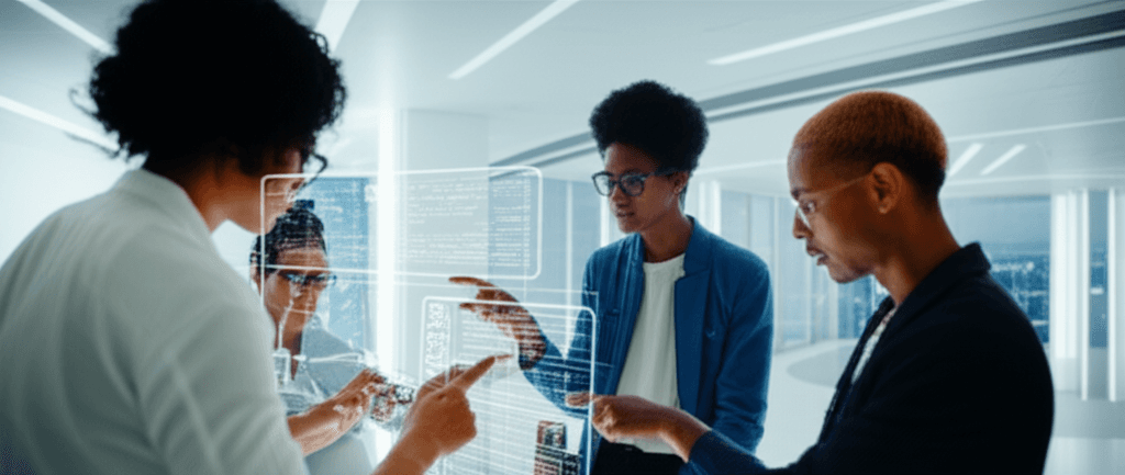Software 4 All's diverse team of technology experts collaborating on innovative software solutions